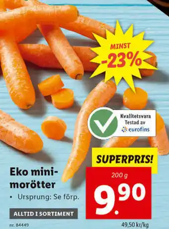 Lidl Eko minimorötter 200g erbjuda
