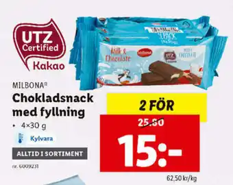 Lidl Milbona Chokladsnack med fyllning 4x30g erbjuda