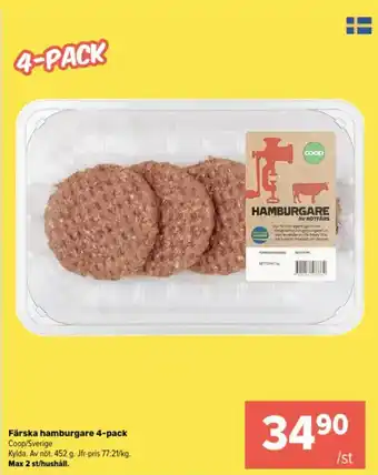 Coop Extra Färska hamburgare 4-pack erbjuda