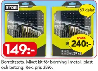 Borrbitssats. Mixat kit för borrning i metall, plast och betong