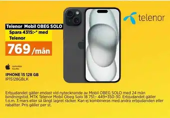 Power IPHONE 15 128 GB IP15128GBLK erbjuda