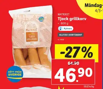 Lidl Tjock grillkorv erbjuda