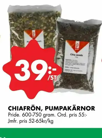 ÖoB Chiafrön, pumpakärnor erbjuda