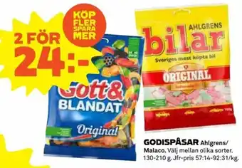 Coop Extra Ahlgrens/Malaco Godispåsar 130-210 g erbjuda
