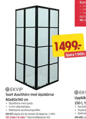Jula Svart duschhörn med skjutdörrar 80x80x190 cm erbjuda