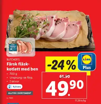 Lidl Färsk fläskkotlett med ben erbjuda