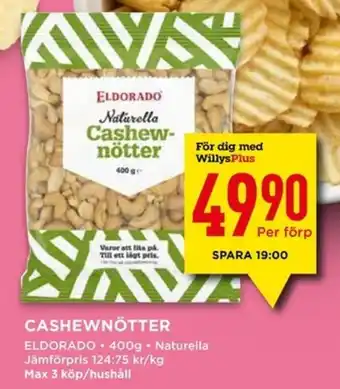 Willys CASHEWNÖTTER erbjuda