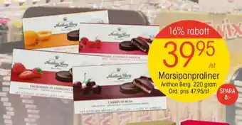 EKO Anthon berg marsipantårtor aprikos i cognac erbjuda