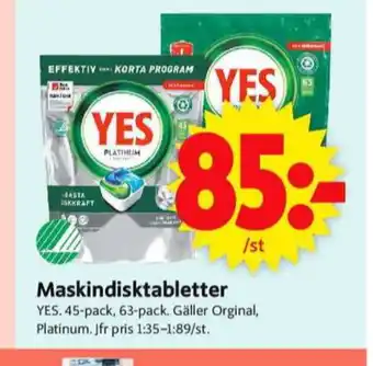 ICA Supermarket Yes diskmaskintabs erbjuda