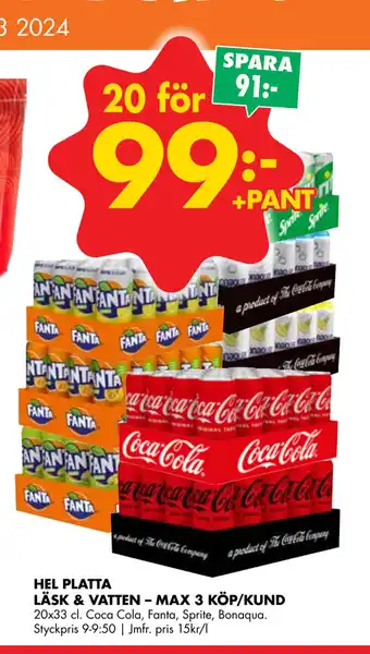 ÖoB HEL PLATTA LÄSK & VATTEN – MAX 3 KÖP/KUND erbjuda