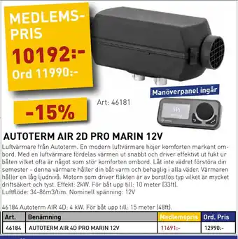 SeaSea AUTOTERM AIR 2D PRO MARIN 12V erbjuda