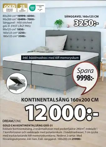 JYSK GOLD C40 KONTINENTALSÄNG GRÅ-31 erbjuda