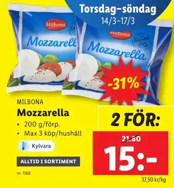 Lidl Mozzarella erbjuda