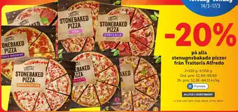 Lidl på alla stenugnsbakade pizzor från Trattoria Alfredo erbjuda