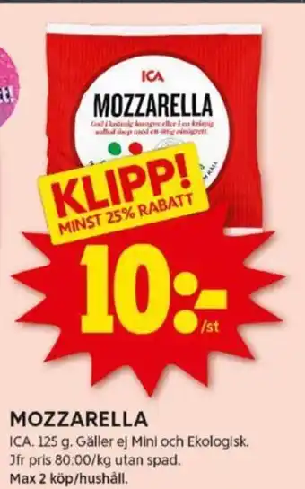 ICA Kvantum MOZZARELLA erbjuda