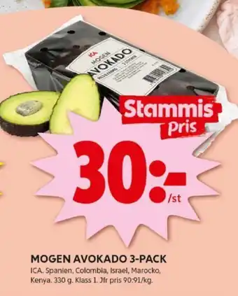 ICA Kvantum MOGEN AVOKADO 3-PACK erbjuda