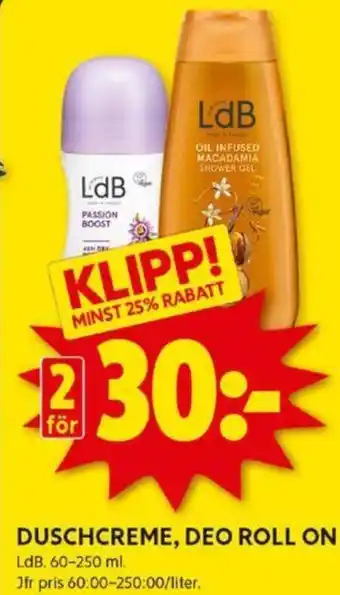 ICA Kvantum DUSCHCREME, DEO ROLL ON erbjuda
