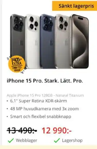 NetOnNet iPhone 15 Pro. Stark. Lätt. Pro erbjuda