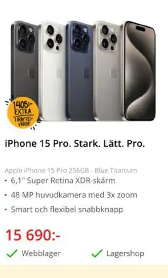 NetOnNet iPhone 15 Pro. Stark. Lätt. Pro. erbjuda