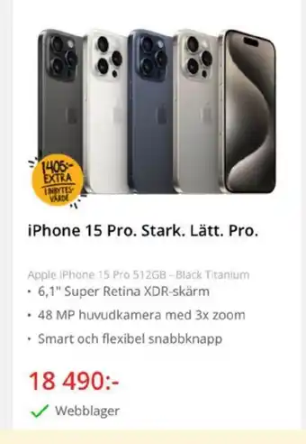 NetOnNet iPhone 15 Pro. Stark. Lätt. Pro erbjuda