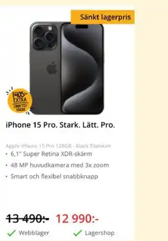 NetOnNet iPhone 15 Pro. Stark. Lätt. Pro. erbjuda