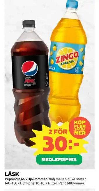 Coop LÄSK Pepsi/Zingo/7Up/Pommac erbjuda