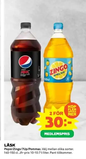 Coop LÄSK Pepsi/Zingo/7Up/Pommac erbjuda