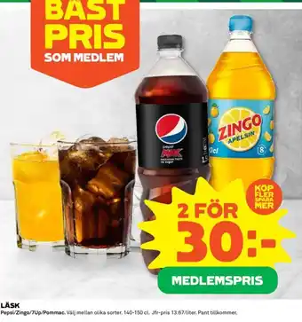 Coop LÄSK Pepsi/Zingo/7Up/Pommac erbjuda