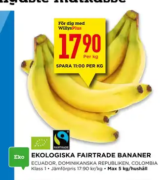 Willys EKOLOGISKA FAIRTRADE BANANER erbjuda