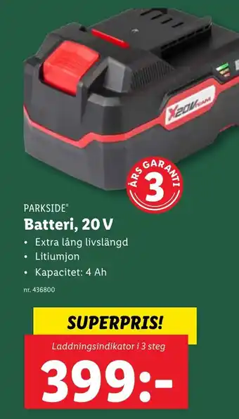 Lidl Batteri, 20 V erbjuda