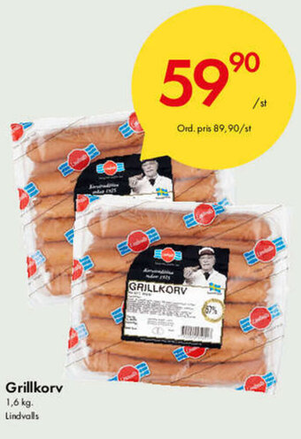 Snabbgross Lindvalls Grillkorv 1,6 kg erbjuda