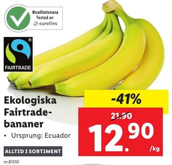 Lidl Ekologiska Fairtrade Bananer erbjuda