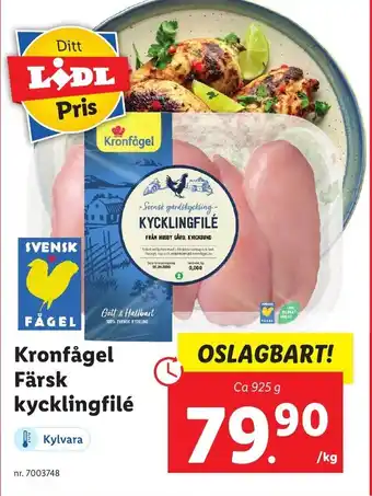 Lidl Kronfågel Färsk Kycklingfilé 925 g erbjuda
