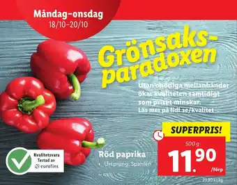 Lidl Röd Paprika 500 g erbjuda