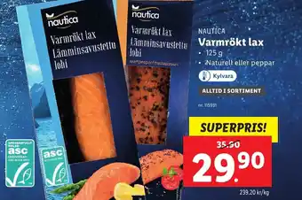 Lidl Nautica Varmrökt Lax 125 g erbjuda