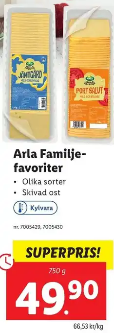 Lidl Arla Familje favoriter 750 g erbjuda