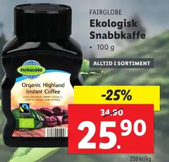 Lidl Fairglobe Ekologisk Snabbkaffe 100 g erbjuda