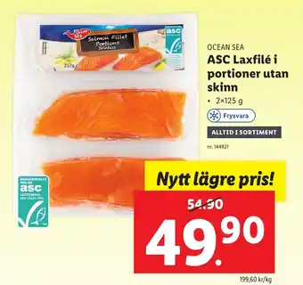 Lidl Ocean Sea ASC Laxfilé i portioner utan skinn 2x125 g erbjuda