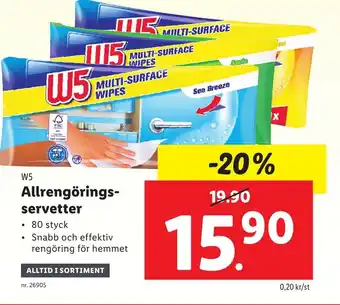 Lidl W5 Allrengörings-Servetter 80 styck erbjuda