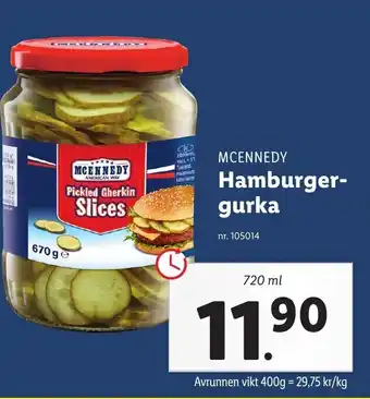 Lidl McEnnedy Hamburgergurka 720 ml erbjuda