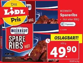 Lidl McEnnedy Spareribs Hot eller BBQ 500 g erbjuda