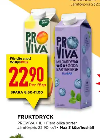 Willys FRUKTDRYCK erbjuda