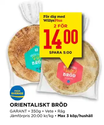 Willys ORIENTALISKT BRÖD erbjuda
