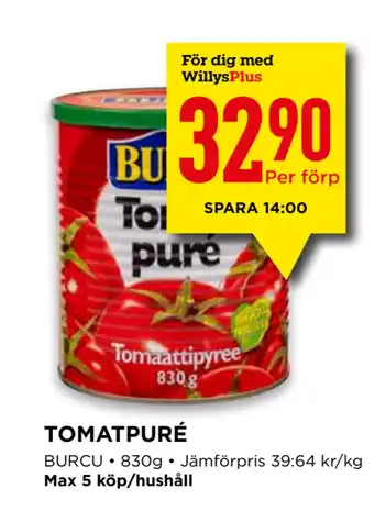 Willys TOMATPURÉ erbjuda