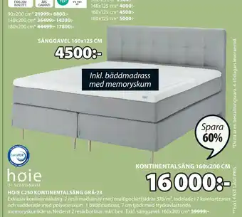 JYSK HOIE C250 KONTINENTALSÄNG GRÅ-23 erbjuda