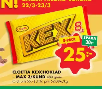ÖoB CLOETTA KEXCHOKLAD – MAX 3/KUND erbjuda