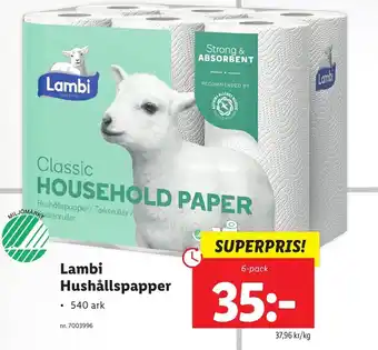 Lidl Lambi Hushållspapper 6-pack erbjuda