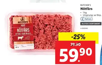 Lidl Butcher's Nötfärs 1 kg erbjuda