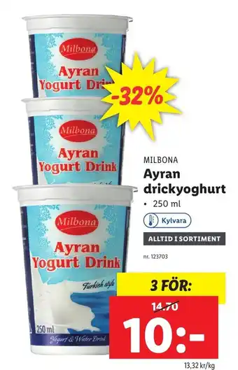 Lidl Milbona Ayran drickyoghurt 250 ml erbjuda