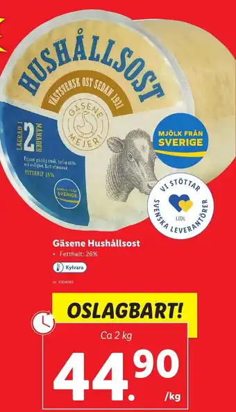 Lidl Gäsene Hushållsost 26% 2 kg erbjuda